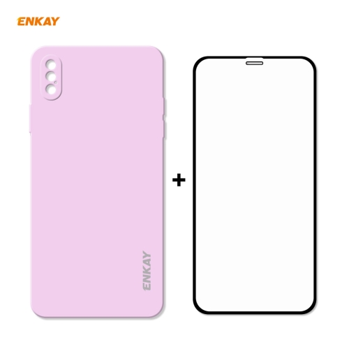 

Hat-Prince ENKAY ENK-PC0712 Liquid Silicone Straight Edge Shockproof Protective Case + 0.26mm 9H 2.5D Full Glue Full Screen Tempered Glass Film For iPhone XS / X(Purple)