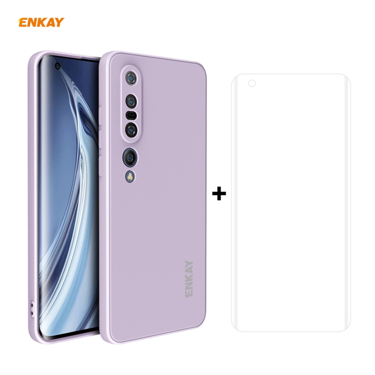 

For Xiaomi Mi 10 Pro 5G Hat-Prince ENKAY ENK-PC0762 Liquid Silicone Straight Edge Shockproof Protective Case + 3D Full Screen PET Curved Hot Bending HD Screen Protector Soft Film(Purple)