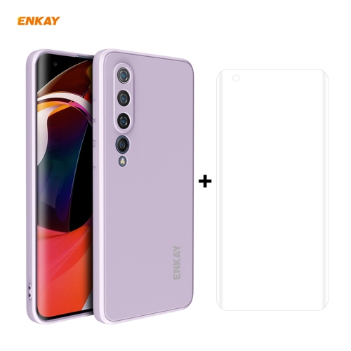 

For Xiaomi Mi 10 5G Hat-Prince ENKAY ENK-PC0752 Liquid Silicone Straight Edge Shockproof Protective Case + 3D Full Screen PET Curved Hot Bending HD Screen Protector Soft Film(Purple)