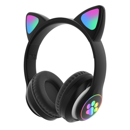 

T&G TN-28 3.5mm Bluetooth 5.0 Dual Connection RGB Cat Ear Bass Stereo Noise-cancelling Headphones Support TF Card With Mic(Black)