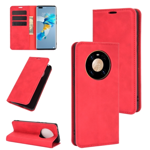 

For Huawei Mate 40 Pro Retro-skin Business Magnetic Suction Leather Case with Holder & Card Slots & Wallet(Red)