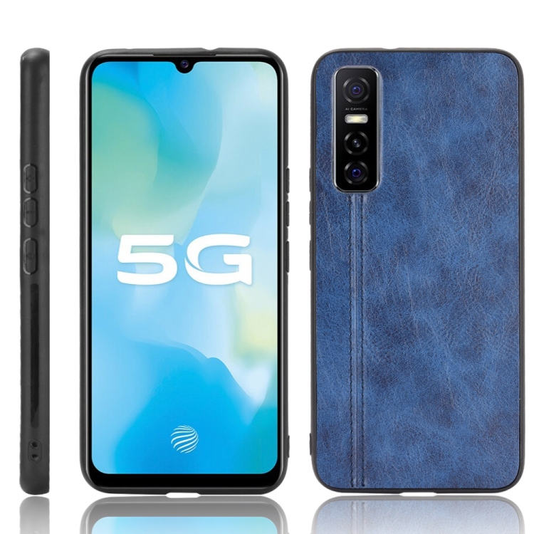 

For vivo Y73s/S7e Shockproof Sewing Cow Pattern Skin PC + PU + TPU Case(Blue)