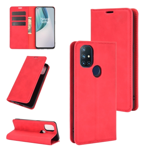 

For OnePlus Nord N10 5G Retro-skin Business Magnetic Suction Leather Case with Holder & Card Slots & Wallet(Red)