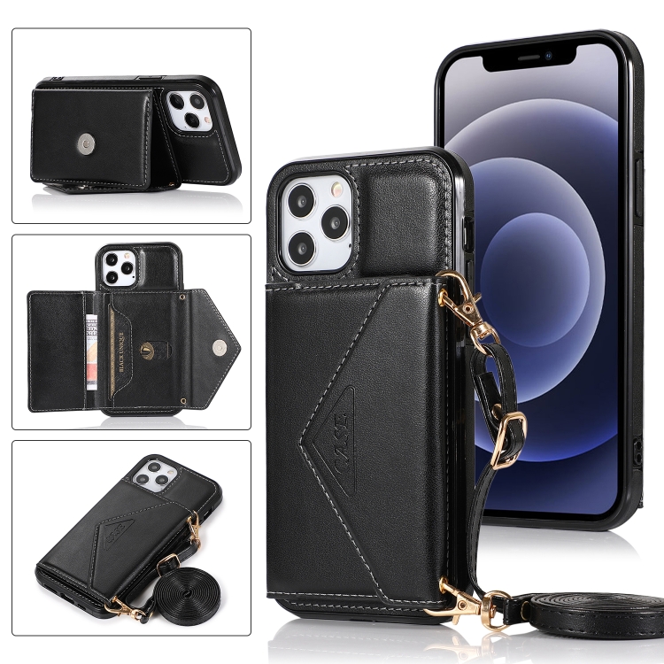 

Multi-functional Cross-body Card Bag TPU+PU Back Cover Case with Holder & Card Slot & Wallet For iPhone 12 / 12 Pro(Black)