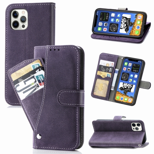 

Rotary Card Matte PU Leather Case with Card Slots & Photo Frame & Holder For iPhone 12 / 12 Pro(Purple)