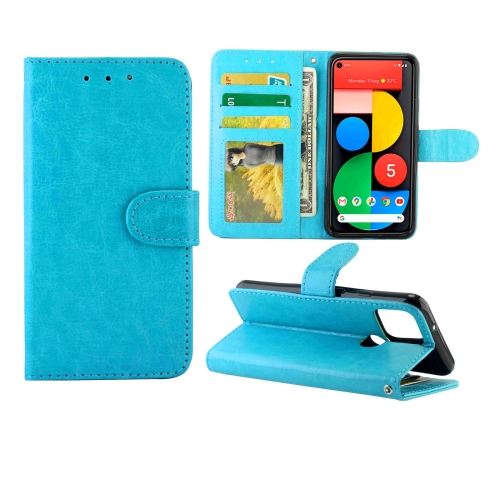 

For Goolgle Pixel 5 Crazy Horse Texture Leather Horizontal Flip Protective Case with Holder & Card Slots & Wallet & Photo Frame(Baby Blue)