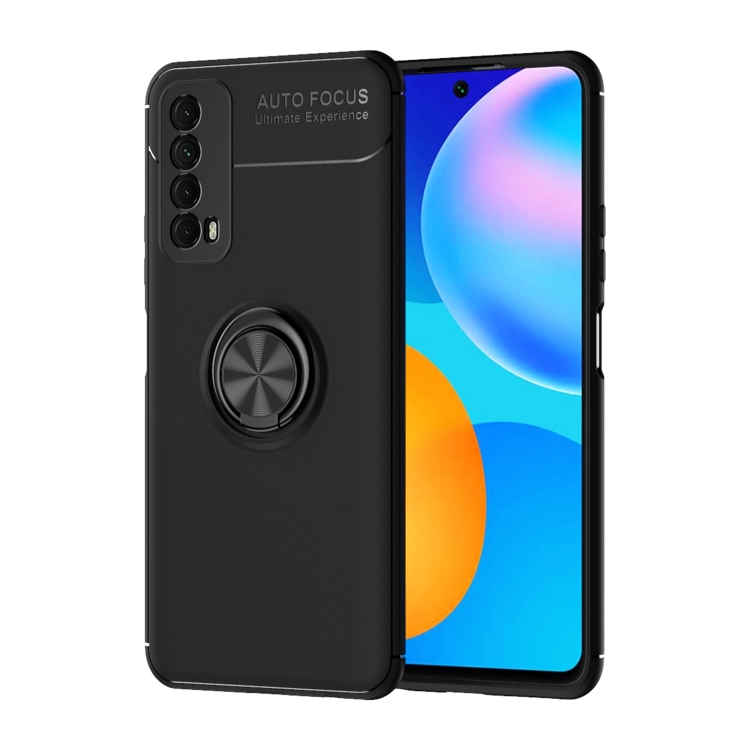 

For Huawei P smart 2021 Metal Ring Holder 360 Degree Rotating TPU Case(Black+Black)