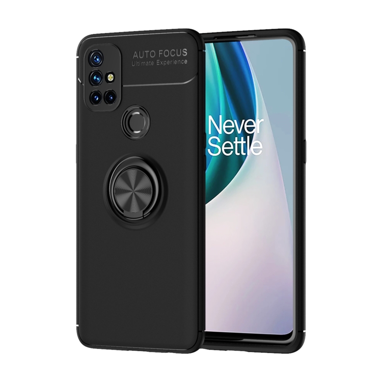 

For OnePlus N10 Metal Ring Holder 360 Degree Rotating TPU Case(Black+Black)