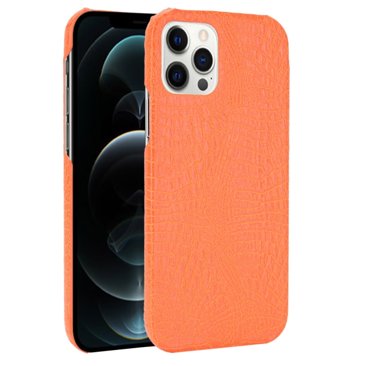 

For iPhone 12 / 12 Pro Shockproof Crocodile Texture PC + PU Case(Orange)