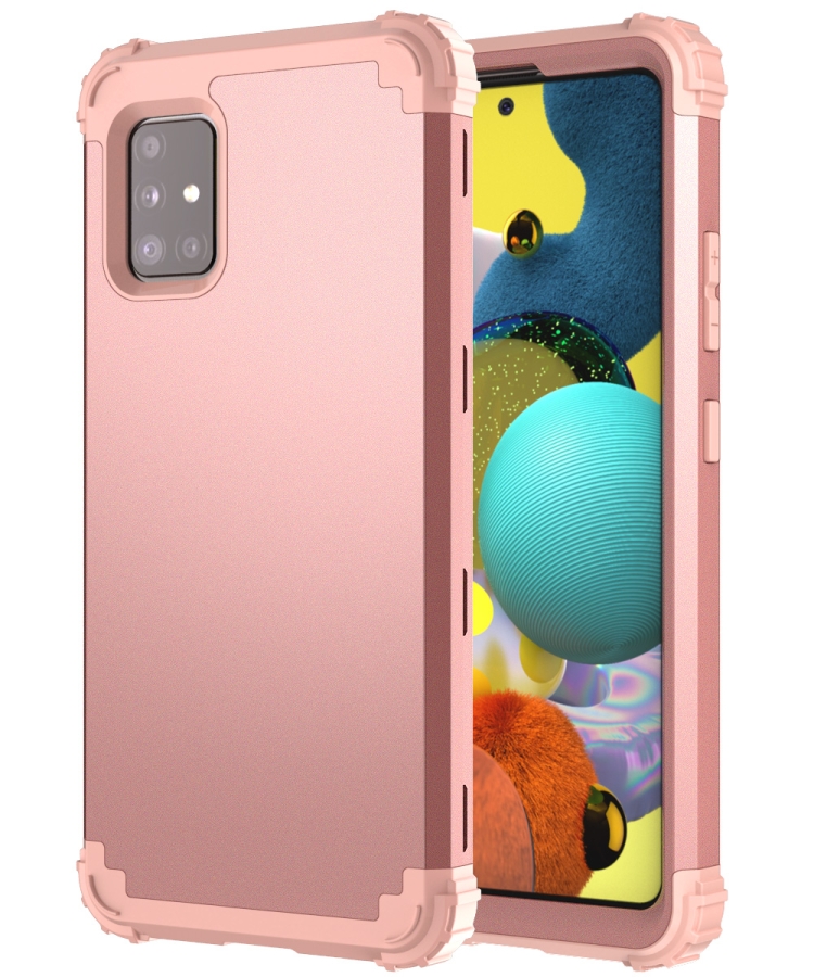 

For Samsung Galaxy A51 5G PC + Silicone Three-piece Shockproof Protection Case(Rose Gold)
