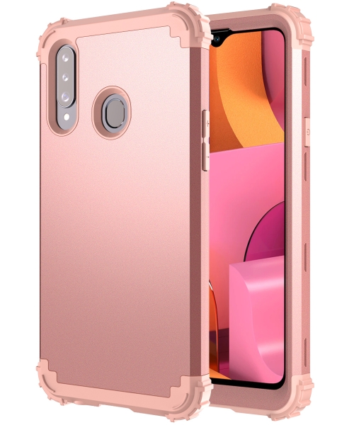 

For Samsung Galaxy A20s PC + Silicone Three-piece Shockproof Protection Case(Rose Gold)