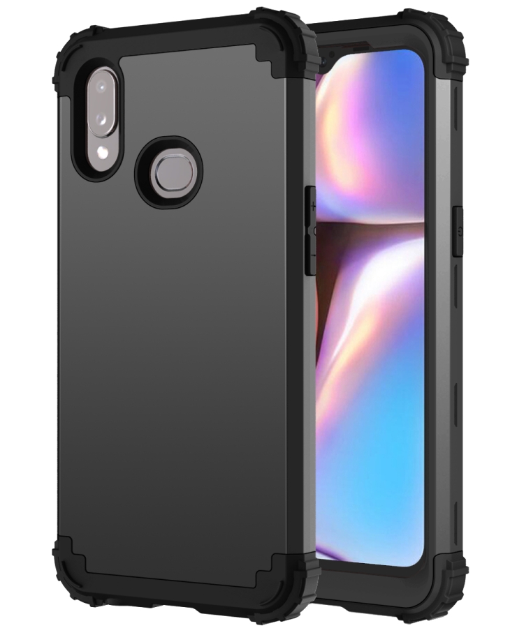 

For Samsung Galaxy A10s PC + Silicone Three-piece Shockproof Protection Case(Black)