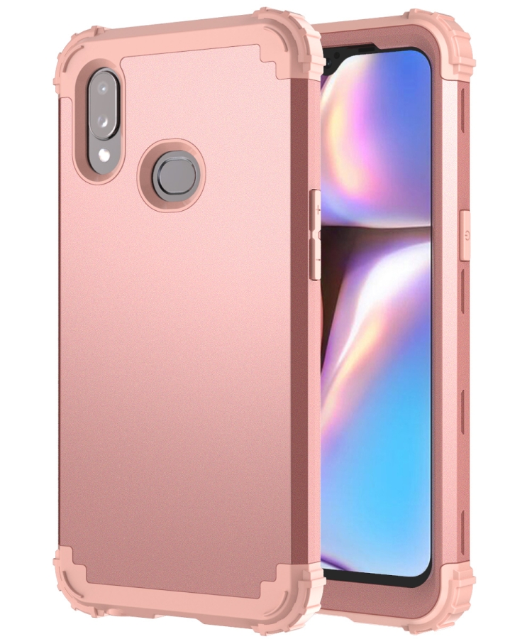 

For Samsung Galaxy A10s PC + Silicone Three-piece Shockproof Protection Case(Rose Gold)