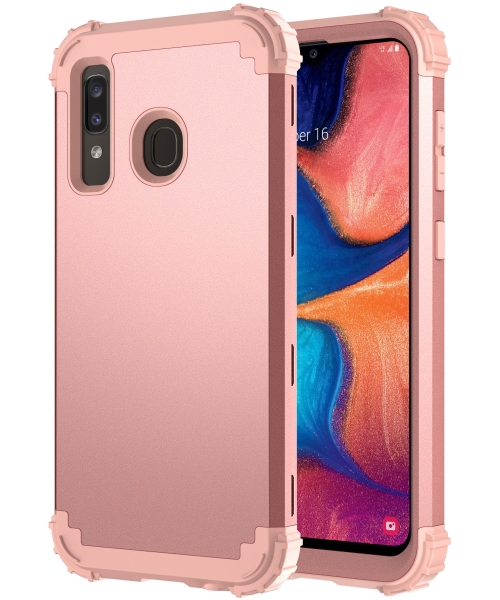 

For Samsung Galaxy A20/A30/A50 PC + Silicone Three-piece Shockproof Protection Case(Rose Gold)