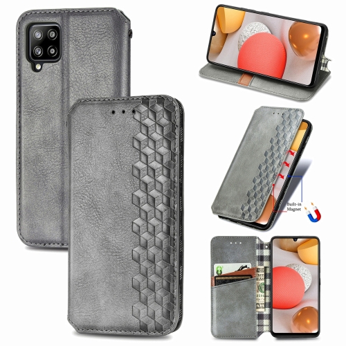 

For Samsung Galaxy A42 5G Cubic Grid Pressed Horizontal Flip Magnetic PU Leather Case with Holder & Card Slots & Wallet(Gray)