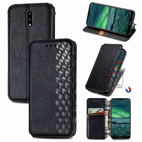 

For Nokia 2.3 Cubic Grid Pressed Horizontal Flip Magnetic PU Leather Case with Holder & Card Slots & Wallet(Black)