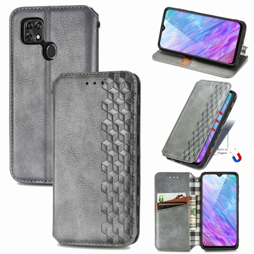 

For ZTE Blade 20 Smart Cubic Grid Pressed Horizontal Flip Magnetic PU Leather Case with Holder & Card Slots & Wallet(Gray)