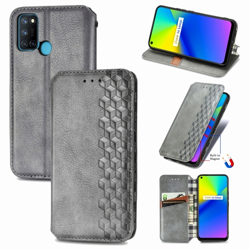 

For OPPO Realme 7i / C17 Cubic Grid Pressed Horizontal Flip Magnetic PU Leather Case with Holder & Card Slots & Wallet(Gray)