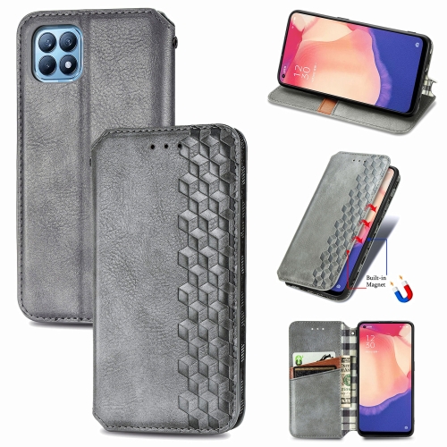 

For OPPO Reno4 SE Cubic Grid Pressed Horizontal Flip Magnetic PU Leather Case with Holder & Card Slots & Wallet(Gray)