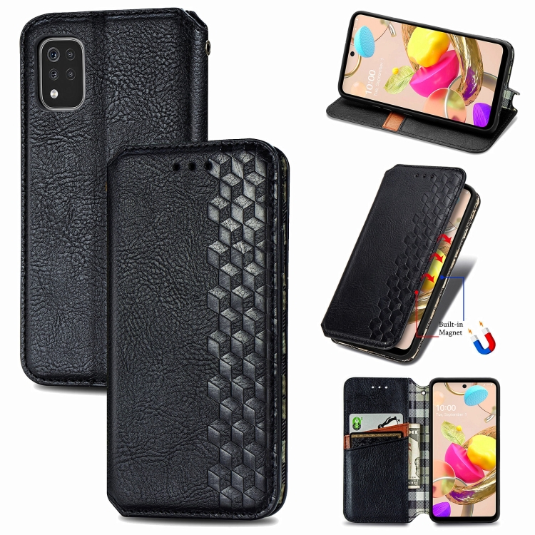 

For LG K42 Cubic Grid Pressed Horizontal Flip Magnetic PU Leather Case with Holder & Card Slots & Wallet(Black)