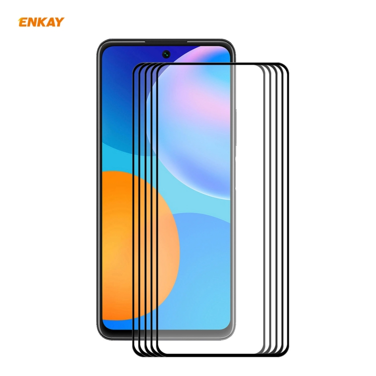 

For Huawei P Smart 2021 5 PCS ENKAY Hat-Prince Full Glue 0.26mm 9H 2.5D Tempered Glass Full Coverage Film