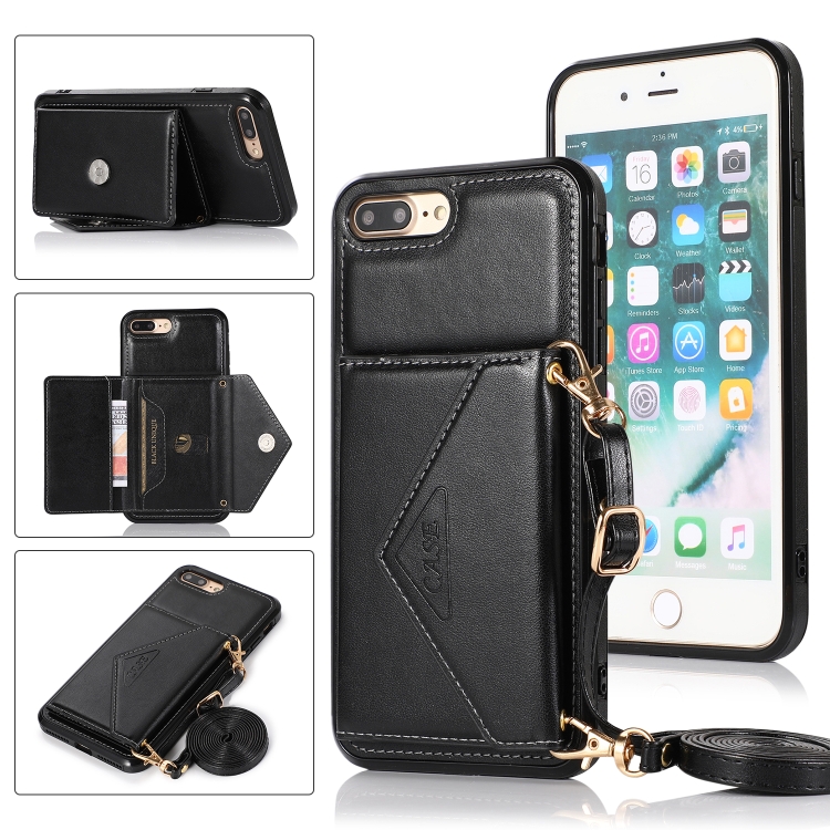 

Multi-functional Cross-body Card Bag TPU+PU Back Cover Case with Holder & Card Slot & Wallet For iPhone 8 Plus / 7 Plus(Black)