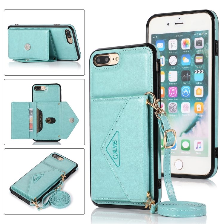

Multi-functional Cross-body Card Bag TPU+PU Back Cover Case with Holder & Card Slot & Wallet For iPhone 8 Plus / 7 Plus(Green)