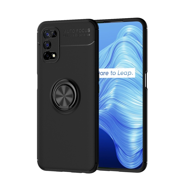 

For OPPO Realme 7 Pro Metal Ring Holder 360 Degree Rotating TPU Case(Black +Black)