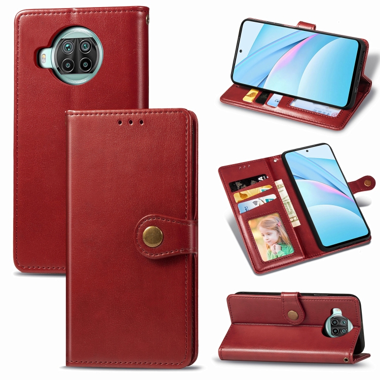 

For Xiaomi Mi 10T Lite 5G Retro Solid Color Leather Buckle Phone Case with Lanyard & Photo Frame & Card Slot & Wallet & Stand Function(Red)