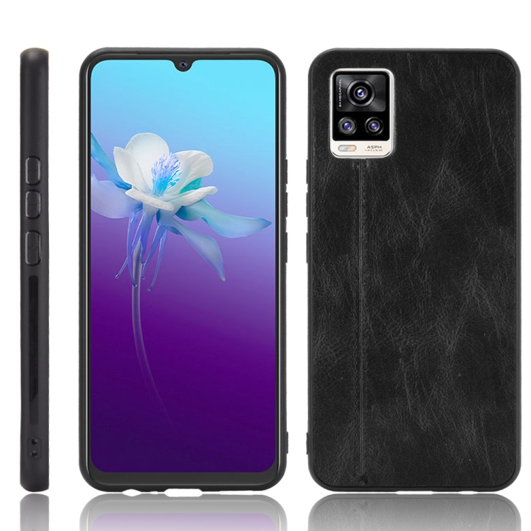 

For Vivo V20 Shockproof Sewing Cow Pattern Skin PC + PU + TPU Case(Black)
