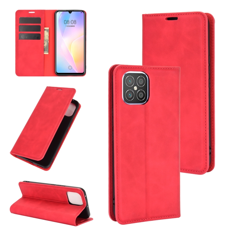 

For Huawei nova 8 SE Retro-skin Business Magnetic Suction Leather Case with Holder & Card Slots & Wallet(Red)