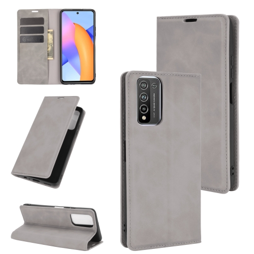 

For Huawei Honor 10X Lite Retro-skin Business Magnetic Suction Leather Case with Holder & Card Slots & Wallet(Grey)