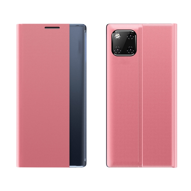 

Side Window Display Magnetic Suction Plain Grain Flip PU Leather + PC Case with Holder For iPhone 12 Mini(Pink)