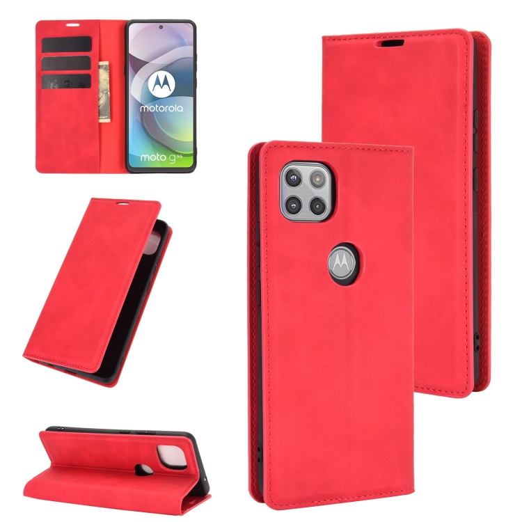 

For Motorola Moto G 5G Retro-skin Business Magnetic Suction Leather Case with Holder & Card Slots & Wallet(Red)