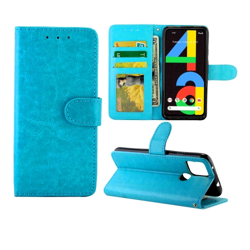 

For Google Pixel 4a 5G Crazy Horse Texture Leather Horizontal Flip Protective Case with Holder & Card Slots & Wallet & Photo Frame(Baby Blue)