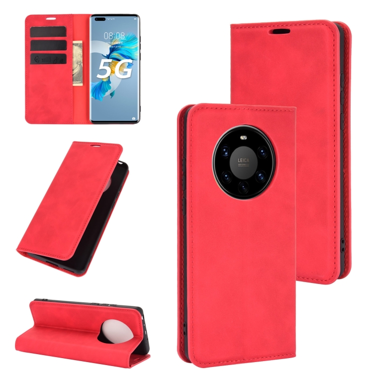 

For Huawei Mate 40 Pro+ Retro-skin Business Magnetic Suction Leather Case with Holder & Card Slots & Wallet(Red)
