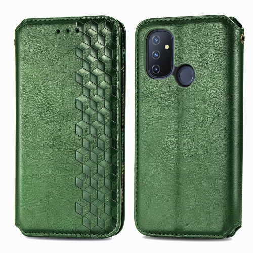 

For One Plus Nord N100 Cubic Grid Pressed Horizontal Flip Magnetic PU Leather Case with Holder & Card Slots & Wallet(Green)