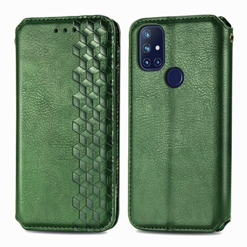 

For OnePlus N10 Cubic Grid Pressed Horizontal Flip Magnetic PU Leather Case with Holder & Card Slots & Wallet(Green)