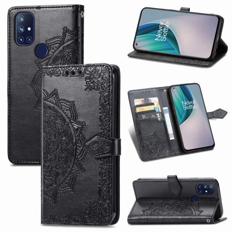 

For OnePlus N10 Mandala Flower Embossed Horizontal Flip Leather Case with Holder & Three Card Slots & Wallet & Lanyard(Black)
