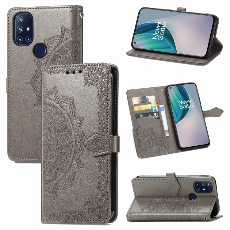 

For OnePlus N10 Mandala Flower Embossed Horizontal Flip Leather Case with Holder & Three Card Slots & Wallet & Lanyard(Grey)