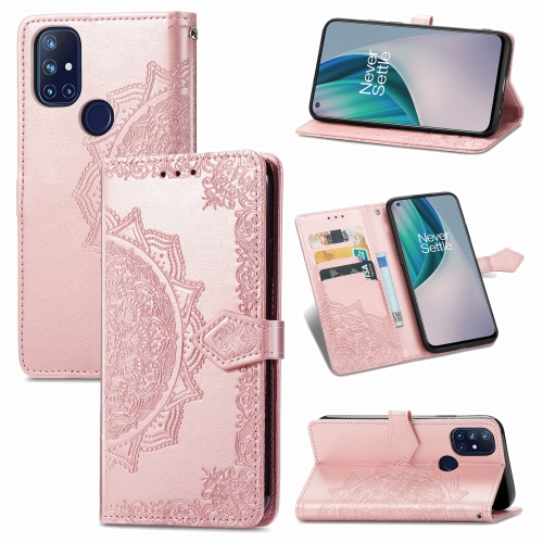 

For OnePlus N10 Mandala Flower Embossed Horizontal Flip Leather Case with Holder & Three Card Slots & Wallet & Lanyard(Rose Gold)