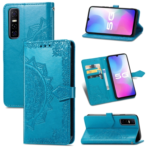 

For vivo Y73S 5G Mandala Flower Embossed Horizontal Flip Leather Case with Holder & Three Card Slots & Wallet & Lanyard(Blue)