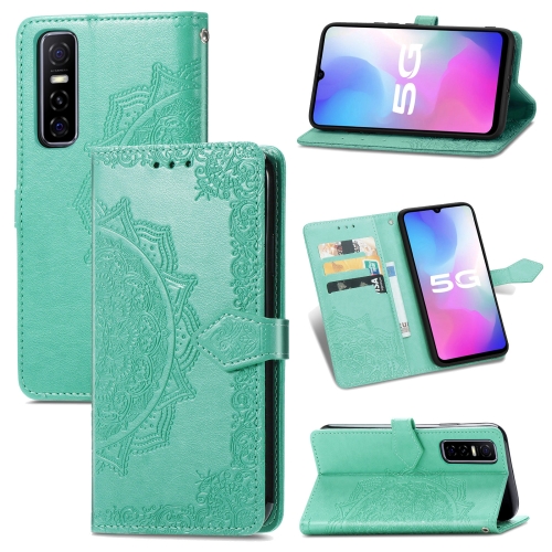 

For vivo Y73S 5G Mandala Flower Embossed Horizontal Flip Leather Case with Holder & Three Card Slots & Wallet & Lanyard(Green)