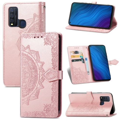 

For vivo Y50 Mandala Flower Embossed Horizontal Flip Leather Case with Holder & Three Card Slots & Wallet & Lanyard(Rose Gold)