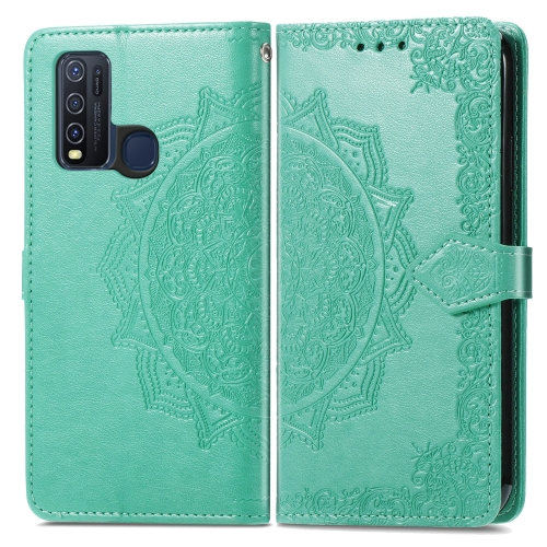 

For vivo Y50 Mandala Flower Embossed Horizontal Flip Leather Case with Holder & Three Card Slots & Wallet & Lanyard(Green)