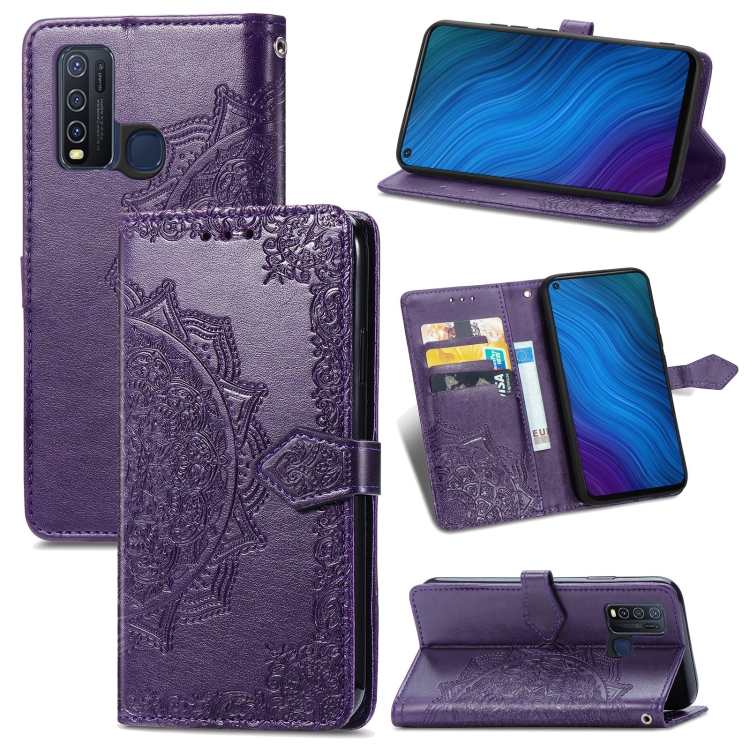 

For vivo Y50 Mandala Flower Embossed Horizontal Flip Leather Case with Holder & Three Card Slots & Wallet & Lanyard(Purple)