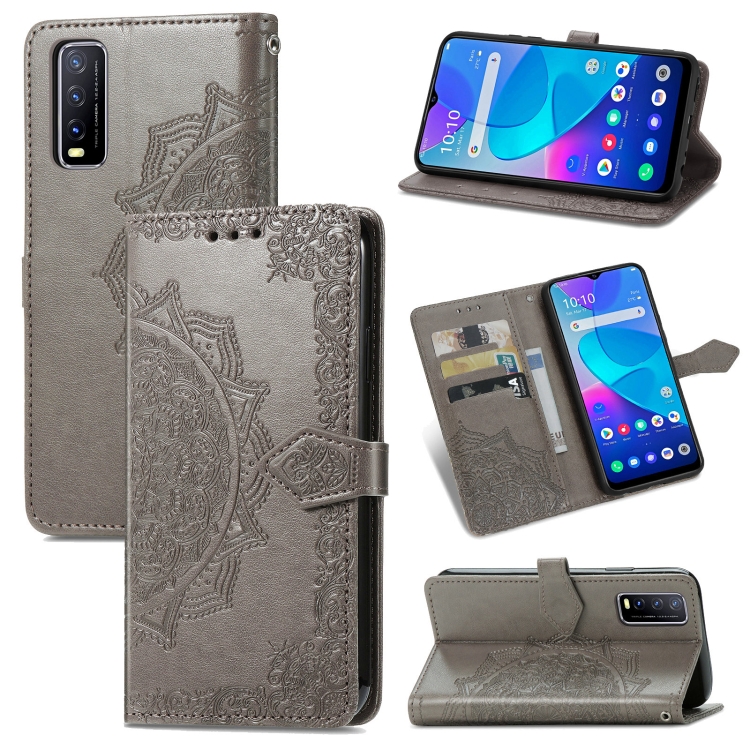

For vivo Y20 Mandala Flower Embossed Horizontal Flip Leather Case with Holder & Three Card Slots & Wallet & Lanyard(Grey)