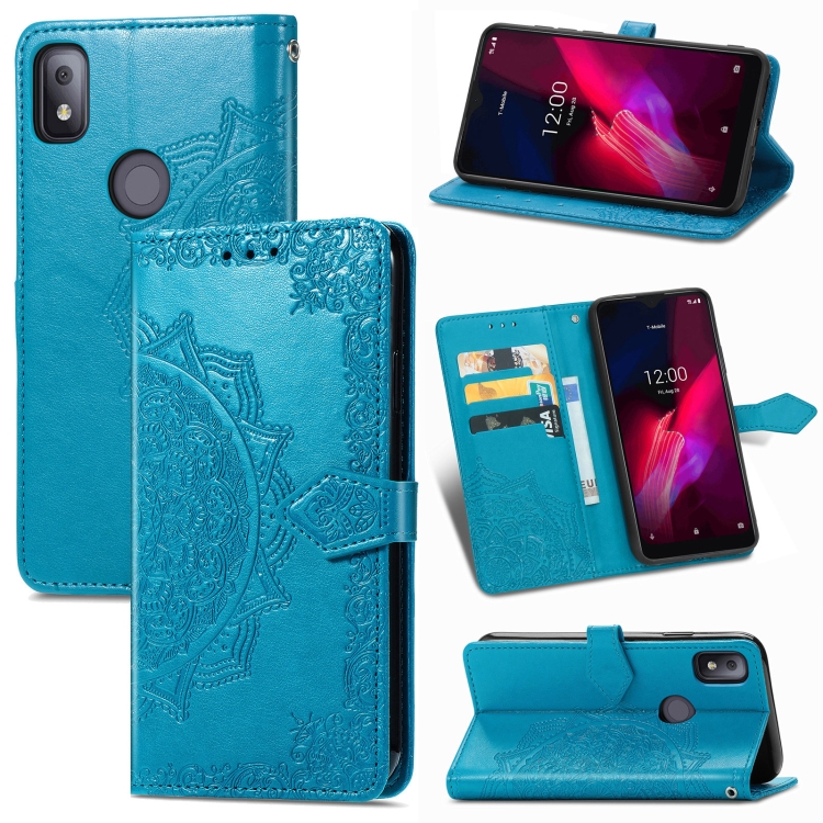 

For T-Mobile Revvl 4 Mandala Flower Embossed Horizontal Flip Leather Case with Holder & Three Card Slots & Wallet & Lanyard(Blue)