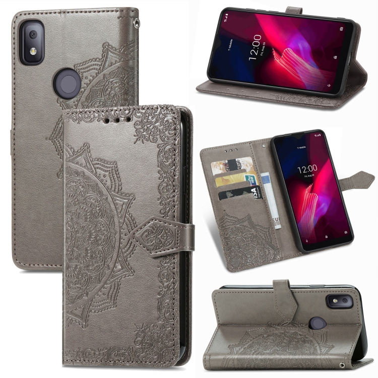 

For T-Mobile Revvl 4 Mandala Flower Embossed Horizontal Flip Leather Case with Holder & Three Card Slots & Wallet & Lanyard(Grey)