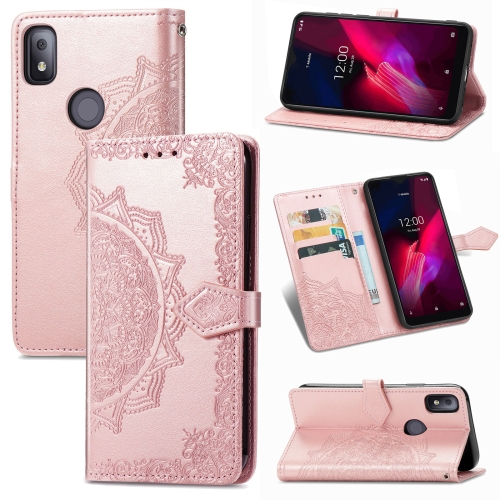 

For T-Mobile Revvl 4 Mandala Flower Embossed Horizontal Flip Leather Case with Holder & Three Card Slots & Wallet & Lanyard(Rose Gold)